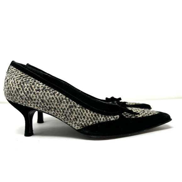 STUART WEITZMAN black suede and tweed heels, size 9 - Picture 3 of 10